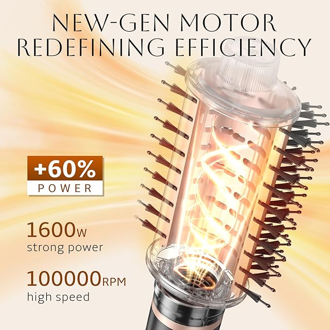 slopehill High Speed Blow Dryer Brush,1600W & 100,000RPM Hot Air Brush, 2 Detachable Oval Brushes (2.36" & 2.95"), 50m/s Fast Drying, Straightening, Volumizing & Curling Hair, 4 Heat & 2 Speed