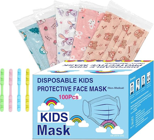 Rasav Kids Disposable Face Masks,3 Ply Kids Masks Disposable Breathable Colorful Cute Face Masks for Children, Girls & Boys