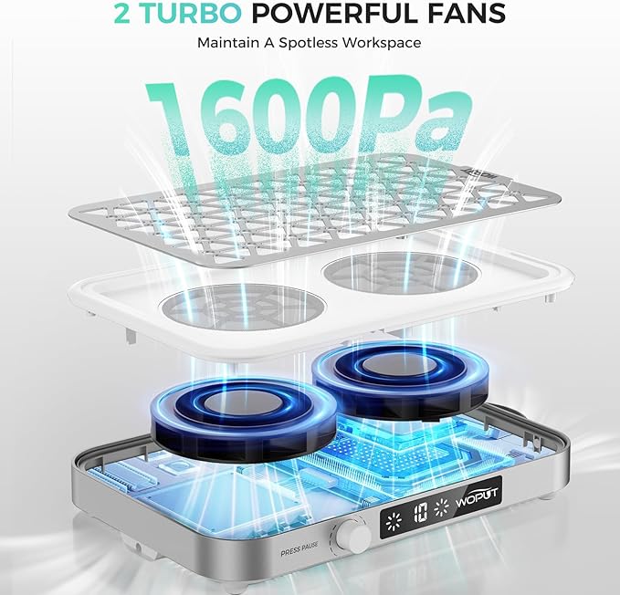 Nail Dust Collector, 1600PA Professional Nail Vacuum Dust Collector Fan with Filter Papers (30 Pcs) for Acrylic Nail Polishing & Manicure at Nail Salon & Home - White