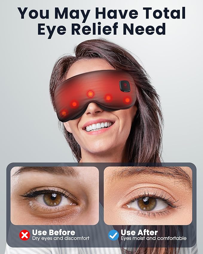 Heated Eye Mask - Cordless Eye Mask for Dry Eyes, Eye Relief, Improved Sleep, Washable Eye Heating pad for Travel and with Replaceable Shell (Black)