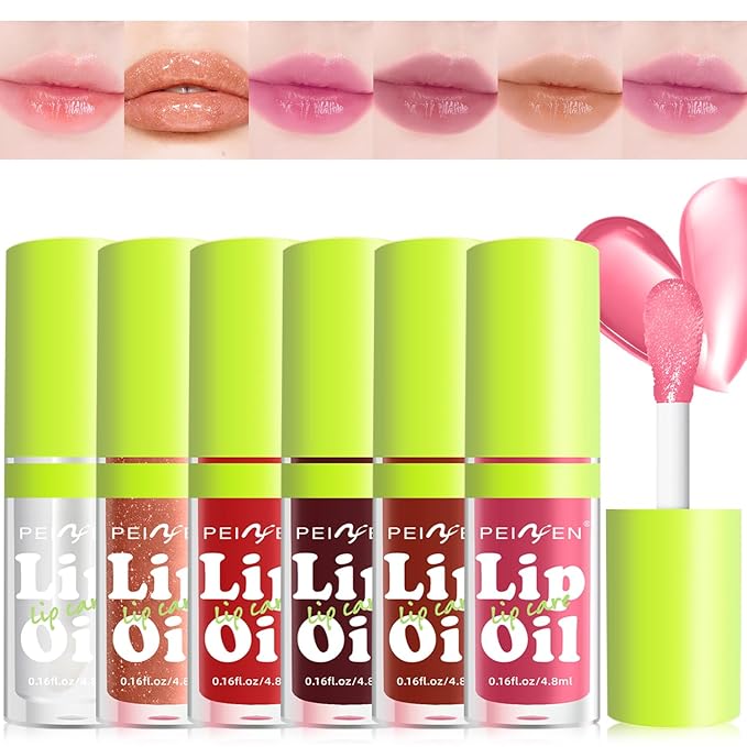 Scarman 6 Colors Lip Oil Lip Glaze,Hydrating Tinted Plumping Lip Gloss,Clear Pink Shiny Glow Reviver Lip Care Oil,Longlasting Non-sticky Transparent Lip Oil for Women (SET A)