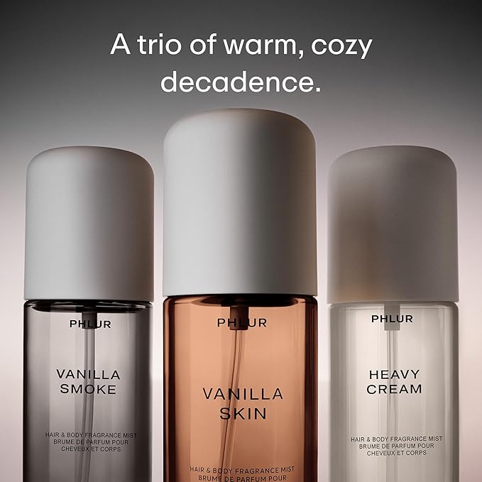 PHLUR Decadent Layering Set ($75 Value) - Travel Size Body Mist Gift Set - Vanilla Smoke, Vanilla Skin, & Heavy Cream - Fragrance Mist Trio (3 x 3 fl oz)