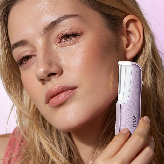 Dermaplaning Tool for Women Face - Edge Technology Sonic Dermaplane Razor for Facial Exfoliation & Peach Fuzz Hair Removal with 10 Refill Blades (Purple)