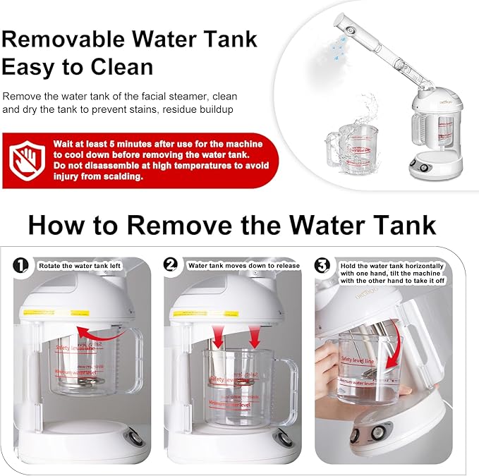 Nano Ionic Facial Steamer with Removable Water Cup, Face Steamer 360° Rotatable Sprayer Warm Mist Face Humidifier for Home and Beauty Salon, Facial Deep Cleaning (White)