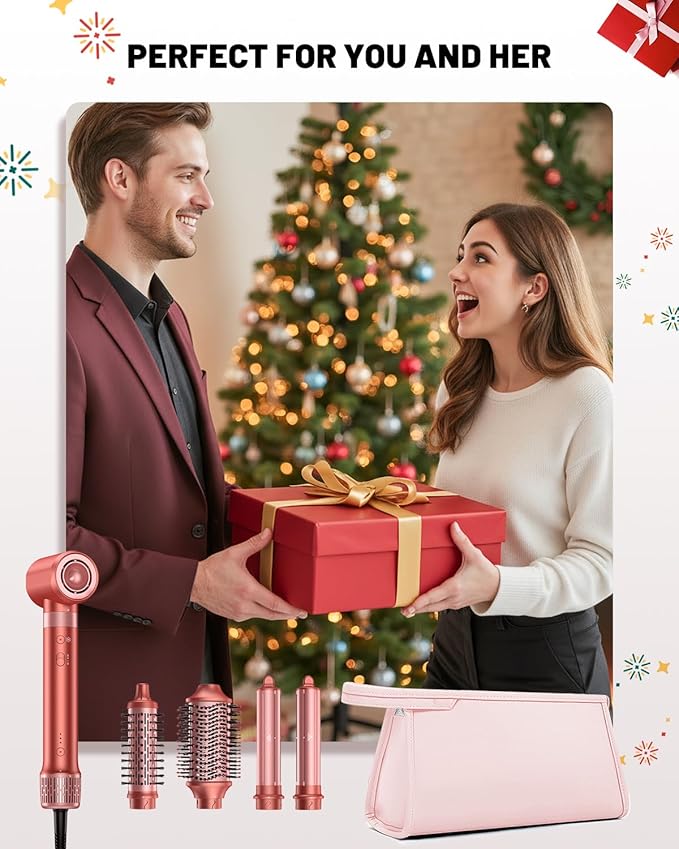 5 in 1 Hot Air Styler & Hair Styler- High-Speed Hair Dryer Brush, Fast Drying Blow Dryer Brush No Heat Damage Multi-Styler Auto Wrap Curlers for Volumizing Curl Straighten Frizz-Free with Travel Bag