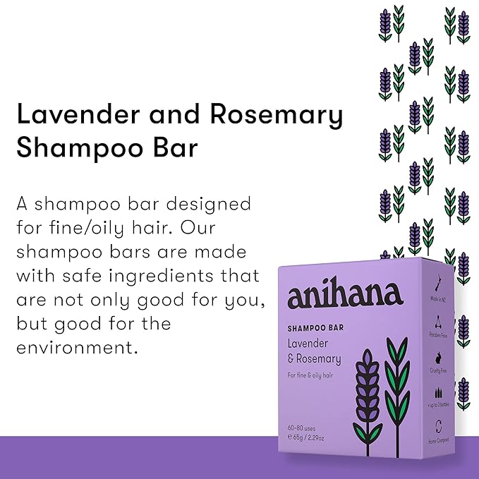 ANIHANA Shampoo Bar for Thin Fine Oily Hair Gives Hair Volume & Body Natural Healthy Look and Shine Paraben Free Lavender and Rosemary 2.29 oz