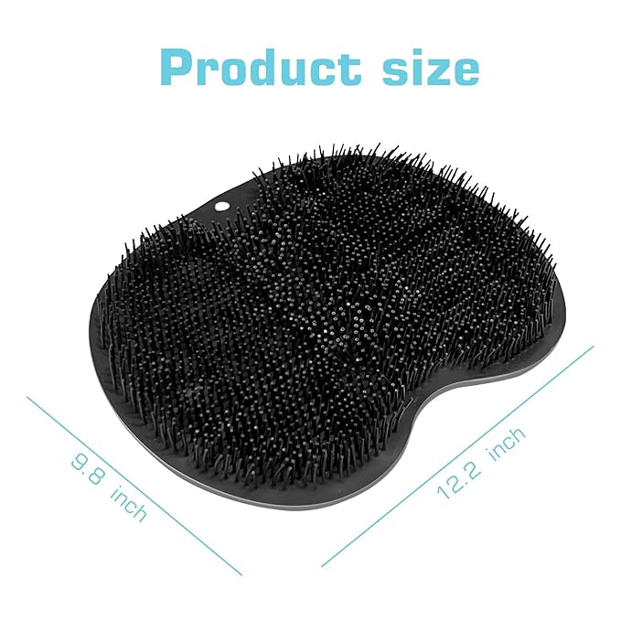 Shower Foot Scrubber Mat Back Washer Back Exfoliating Bath Wash Pad Wall Mounted Slip Suction Cups Foot Scrubber for Use in Shower Cups Foot Cleaner for Men and Women (Black)