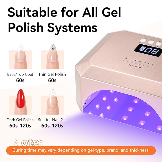 Makartt UV LED Nail Lamp for Gel Nails – Rechargeable Aurora 30W Nail Light with 39 LEDs, Large Space 2600mAh Battery 4 Timers & Auto Sensor Fast Curing Cordless Nail Lamp for Salon(Rose Pink)