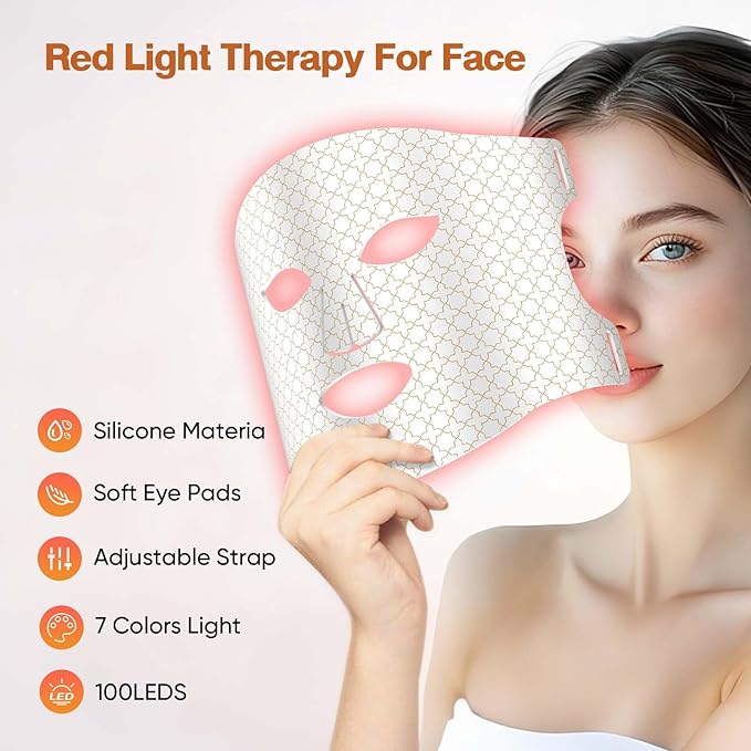 Red Light Therapy For Face, 7 Modes Portable Therapy Mask With 3000mah Rechargeable Remote, Blue, Orange, 850nm Infrared & Red Light Mask, 400 Leds For Anti-Aging