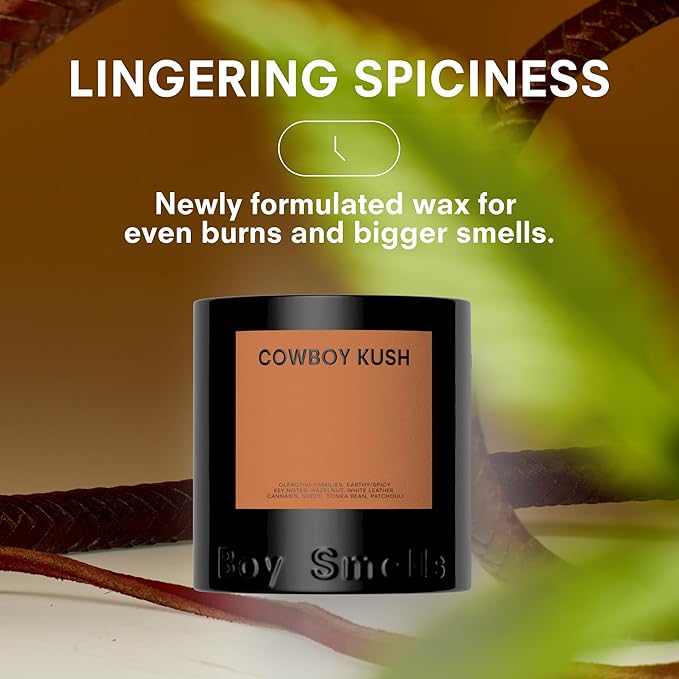 Boy Smells - Cowboy Kush Scented Candles for Men and Women - 27 oz - Soy, Coconut Wax Candle Blend - Aromatic Candles for Home with Suede, Saffron and Patchouli - 100-Hour Burn - Cotton Wick