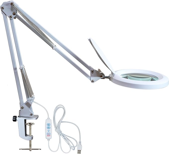 Neatfi (New Model) LED Magnifying Lamp with Clamp, 5D Magnification, 120Pcs SMD LEDs, 12W, Adjustable Color Temperature (White, 5-Inch Lens, 5 Diopter)