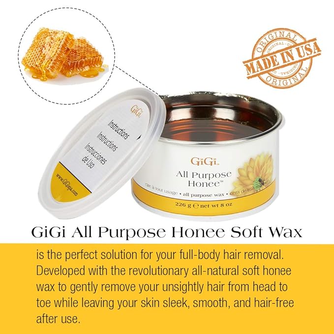 GiGi All Purpose Honee Wax - Hair Removal Wax for Face, Body & Brazilian Waxing with Beeswax Formula, 8 oz