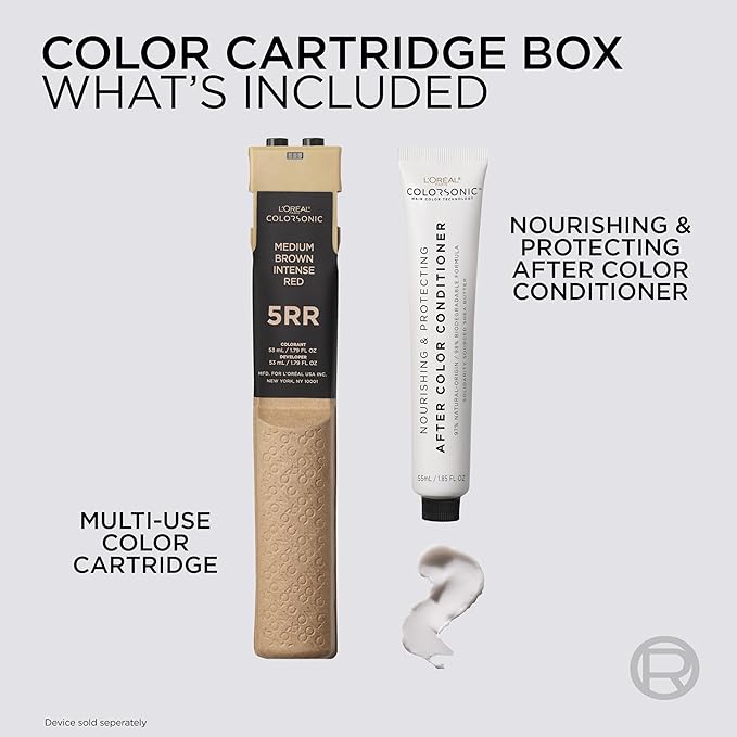 L'Oreal Paris Colorsonic Permanent Hair Dye Cartridge, Hair Color for Root Touch Up, Gray Coverage or All Over Color in just 5 Minutes, 5RR Medium Intense Red Brown (Coloring Device Sold Separately)