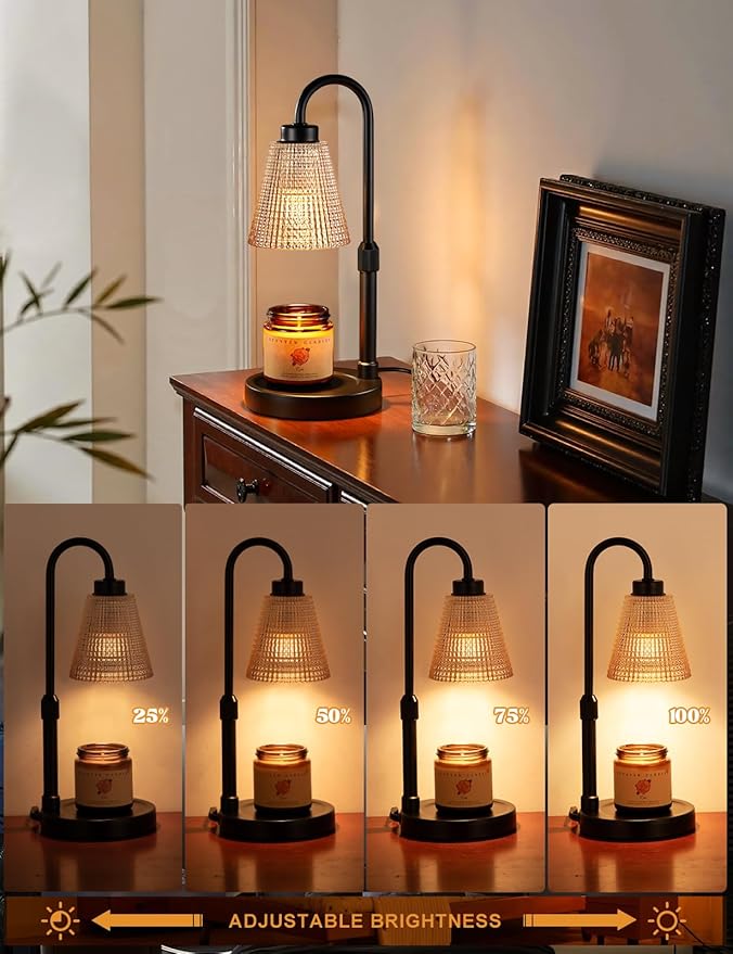Innqoo Amber Candle Warmer Lamp with Timer, Dimmable Candle Warmer for Jar Candles, Height Adjustable Wax Melts Warmer, Birthday Gifts for Women Mom, House Warming Gifts New Home Decor