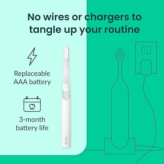 Quip Sonic Electric Toothbrush for Adults - Time Travel & Soft Bristles with Travel Case & Replacement Brush Head - 3 Month Battery Life, Plastic Handle - Sage Green