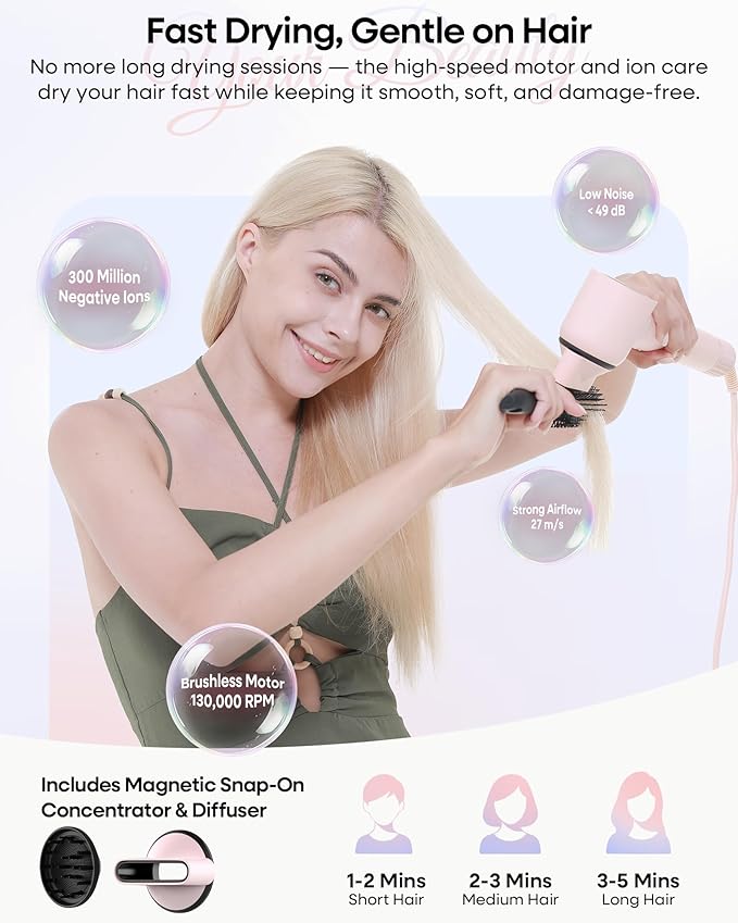 7 in One Hair Dryer Brush with Auto Wrap Curlers, Negative Ionic, No Heat Damage, Blow Dryer, Fast Drying & Frizz-Free Styling, Hot Air Styler, Straightener&Volumizing Brush with Storage Bag