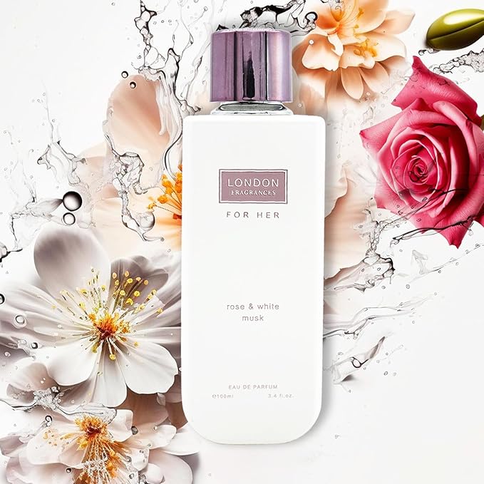 London Fragrances Rose and White Musk - Perfumes for Women - Womens Fragrances - Gourmand Vanilla Notes - 3.4 oz EDP Spray
