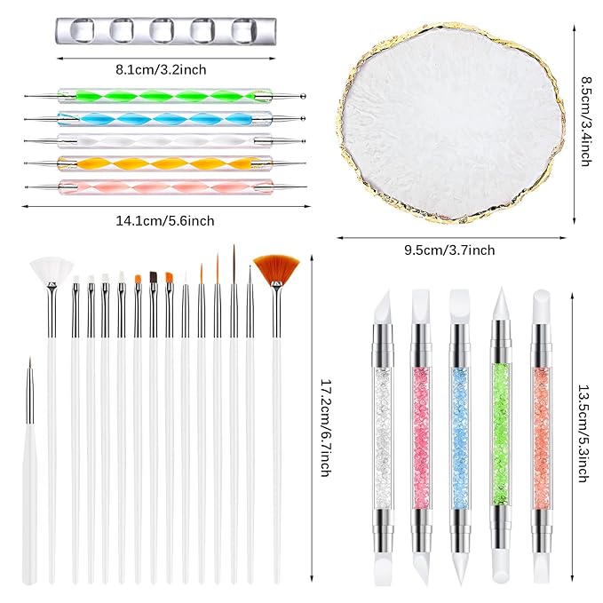 Nail Art Brush,27Pcs Set Nail Art Tools,Resin Nail Art Palette,5 Pcs Nail Art Sculpture Pen,2-way Acrylic Silicone Engraving Pen Dotting Pen Tools Nail Art Kit for Nail Art DIY