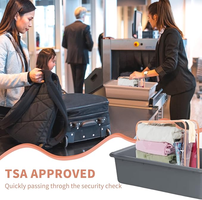 TISRATOK 12 PCS Clear Makeup Bag for Women with Zipper, TSA Approved Toiletry Pouch, Cosmetic Bag Bulk for Travel Organizer Essentials - Orange-pink, Large