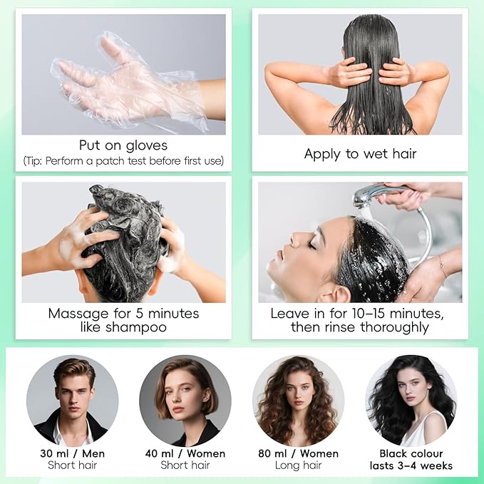 Black Hair Dye Shampoo for Gray Hair, Semi-Permanent Hair Color Shampoo for Men/Women,3 in 1 100% Grey Coverage,Natural herbal Ingredients (Black)