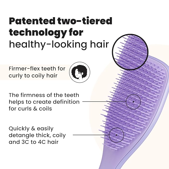 Tangle Teezer Ultimate Detangler Curly Hair Brush, Dry & Wet Hairbrush, Reduces Frizz & Breakage, for 3C to 4C Curly Hair Types, Purple Passion