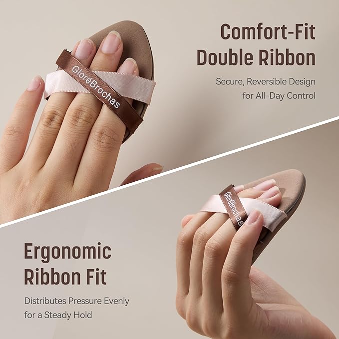 Makeup Sponge Set, GloréBrochas 2PCS Micro Porous Low Absorption Foundation Sponges, Latex-Free PU Makeup Puff, 3.2inches Soft Dual-Sided Powder Puff for Face Powder, Brown