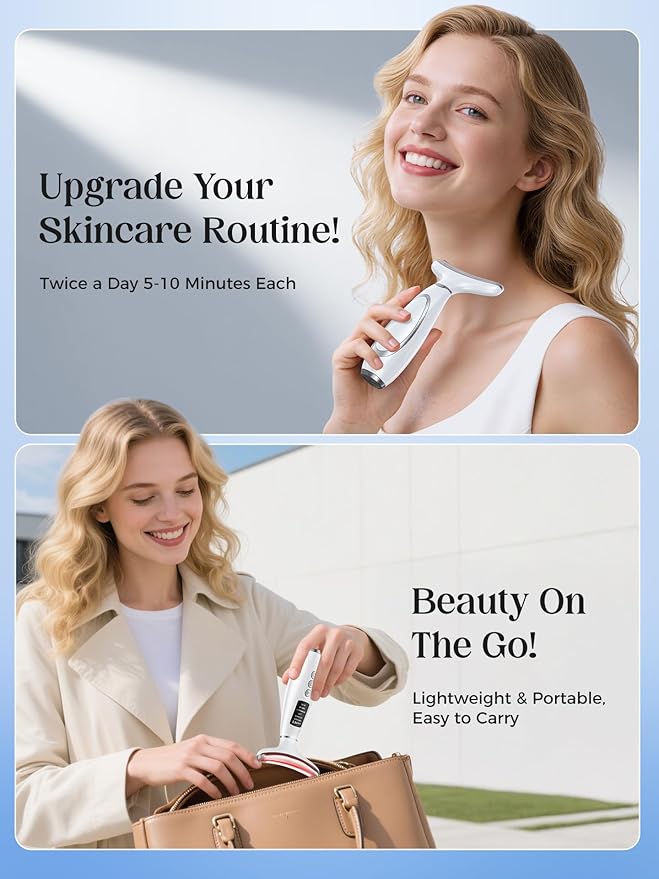 Red Light Therapy for Face & Neck, Face Massager Tool for Anti-Aging, Skin Facial Sculptor, 7-Color LED Phototherapy Device with Lifting, Heat & Vibration, Firming, Rechargeable Beauty Tool