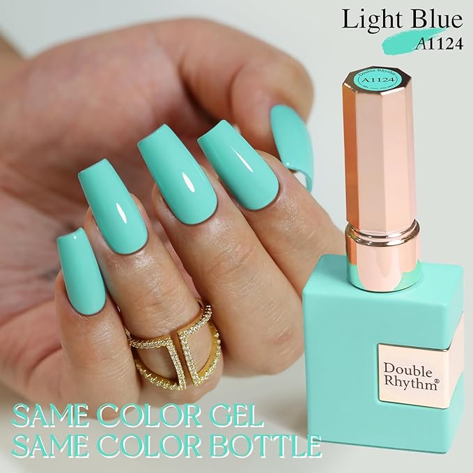Double Rhythm 15ML Gel Nail Polish Pure Sheer Same Color Same Bottle Soak Off Gel Polish Art Manicure Salon DIY at Home for Women (Sea Blue-A1124)