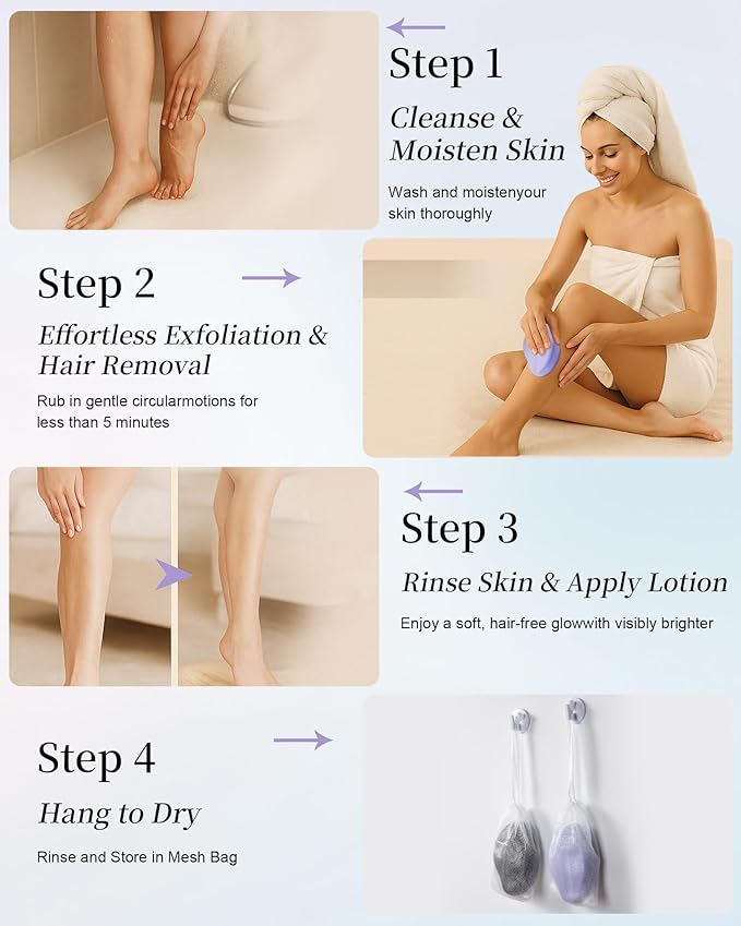 Hair Remover Eraser, Reusable Crystal Hair Remover, Magic Painless Exfoliation, Portable Travel Body Hair Removal Tool, Foot Exfoliating Eraser, Hair Eraser for Back Arms Legs(2pack)