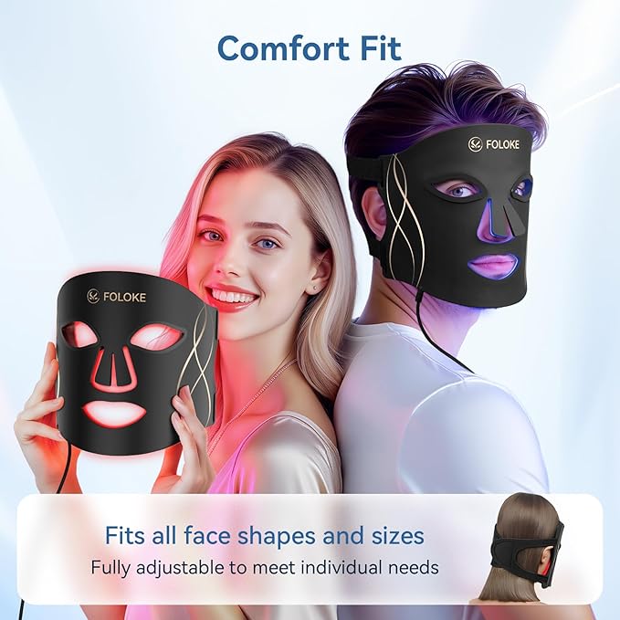 FOLOKE LED Light Therapy Mask Skin Care Mask, LED Red 630±5nm & NIR 830nm Wavelength for Home Use(TAN)