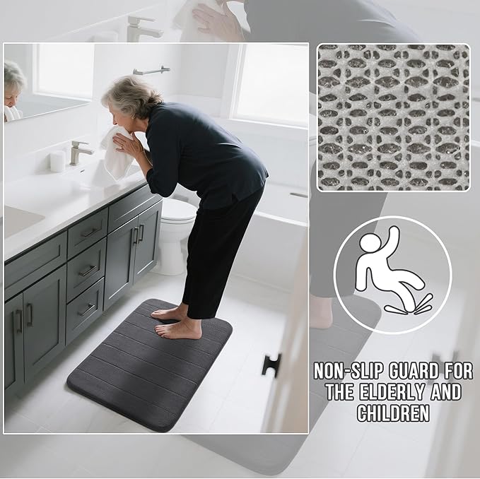 Yimobra Bathroom Runner Rugs 72"x24" Non Slip Washable Memory Foam Bath Mat, Super Soft Water Absorbent Hallway Carpet for Vanity Tub Shower, Dark Gray