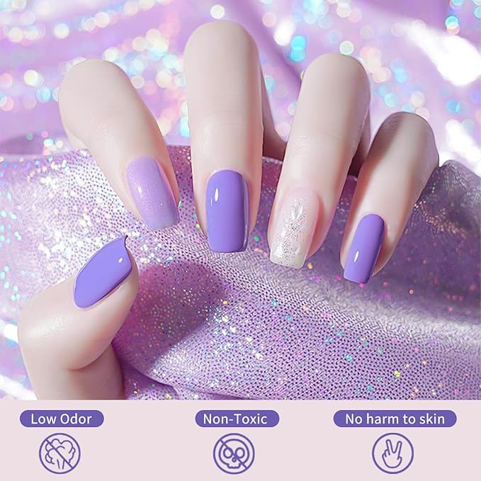 JR 9pcs 15ml Gel Nail Polish Set Including Lavender Purple Gel Polish Kit UV LED Soak Off Polish Home DIY Gift Purple Set