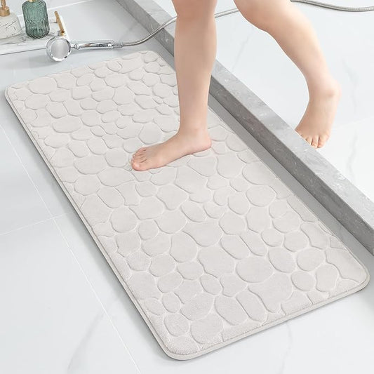 YIHOUSE Memory Foam Runner Rug, Cobblestone Bathroom Runner Rugs Super Water Absorbent Bath Mats for Bathroom Machine Washable Bath Rugs for Hallway Bedroom Laundry Room(20 x 47,White)