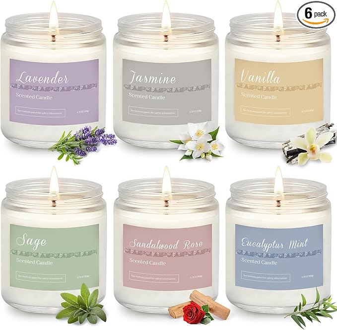 Holiday Scented Candle Gift Set, 6 Pack Natural Soy Candles for Home, Long Lasting Christmas Gifts for Women, Men, Friends & Family, Winter Aromatherapy Candle Set for Relaxing & Home Décor
