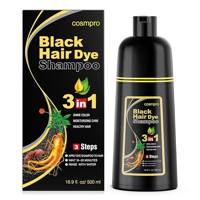 cosmpro Black Hair Dye Shampoo 3 in 1 for Women/Men for Gray Coverage Instant Hair Color Shampoo Semi Permanent Champu Para Cana