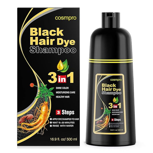 cosmpro Black Hair Dye Shampoo 3 in 1 for Women/Men for Gray Coverage Instant Hair Color Shampoo Semi Permanent Champu Para Cana