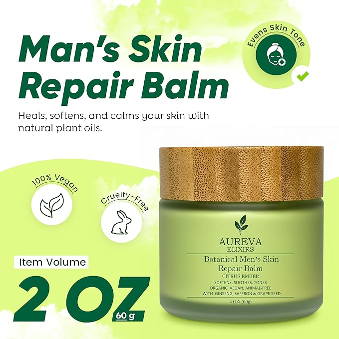 Men's Skin Moisturizer Balm – Face & Body For All Skin Types – Botanical cleansing Balm for full Day Moisturize - Ember Citrus Scent, 2oz