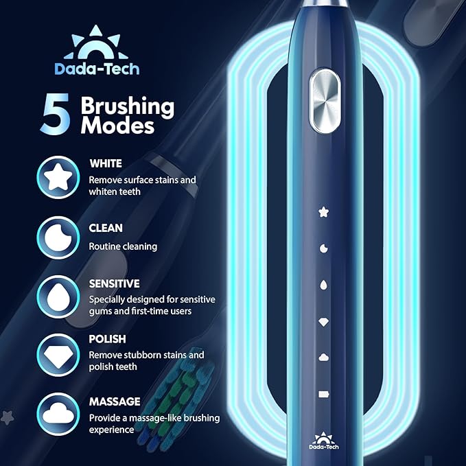 Electric Toothbrush for Adults Kids Electric Toothbrush Rechargeable Sonic Toothbrush Ultrasonic Toothbrush with Timer, 9 Brush Heads, 5 Cleaning Modes 4-Hour Charge Lasts 60 Days (Blue 8-12)