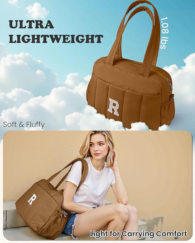 Tween Girls Trendy Stuff-Duffle Bag with Letter, Carry On Bags for Women，Overnight Bag with Wet Pocket，College Girl Gift-Lightweight Travel Bags Personalized Gym Tote with Makeup Pouch