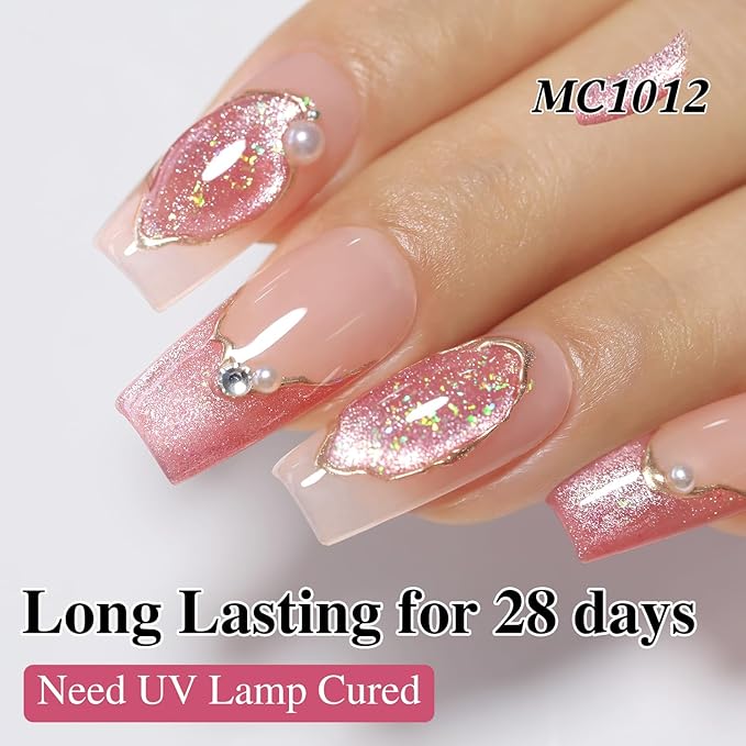 Double Rhythm 0.5 OZ Cat Eye Gel Polish with Magnet 15ML Holographic Glitter Shimmer Translucent Jelly Color Magnetic Nail Polish Salon DIY at Home (MC1012)