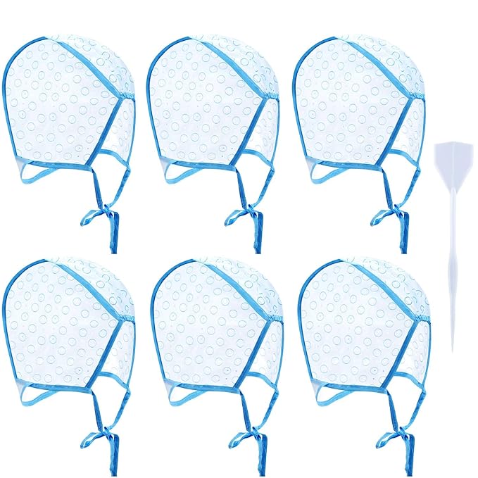 6 Pieces Highlighting Cap Hair Frosting Cap Highlight for Dye Color Bleach with Plastic Hooks Hair Coloring Salon Hairdressing Tool Kit Supplies(Blue)