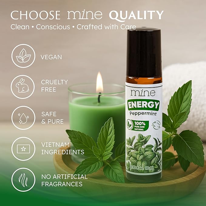 Mine Peppermint Essential Oil - Peppermint Oil Roll On, Pregnancy Nausea Relief & Morning Sickness Relief for Pregnant Women - Pregnancy Must Haves