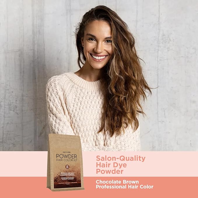 One N' Only Powder Hair Color Kit, Chocolate Brown, Permanent Color in Single Application, 100% Gray Hair Coverage without Lift, Just Add Water - No Developer Needed, Vegan and Cruelty Free