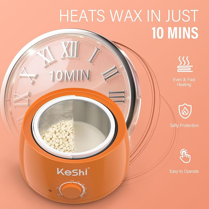 KeShi Waxing Kit, Painless Hair Removal Wax Warmer with 6 Bags Hard WaxBeans for Full Body, Legs, Face, Eyebrows & Bikini— Ideal for Both Women & Men(Orange)