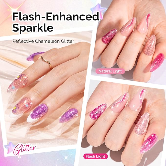 MelodySusie 7.5ML Glitter Gel Nail Polish Set, 6 Colors Sparkle Gel Polish Kit Blue Purple Pink Glitter Gel Polish Gifts for Women Nail Art Manicure Salon DIY Nail Design Decoration at Home