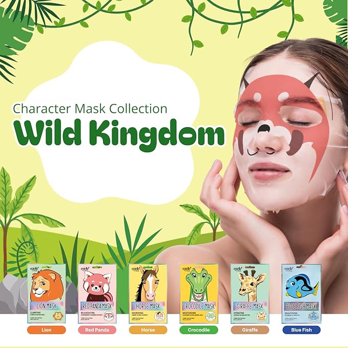 Epielle Character Face Mask Wild Kingdom 12 Pack, Fun & Effective Korean Skin Care, Spa Party Favors, Stocking Stuffers, Birthday Gifts for Women, Thanksgiving Essentials