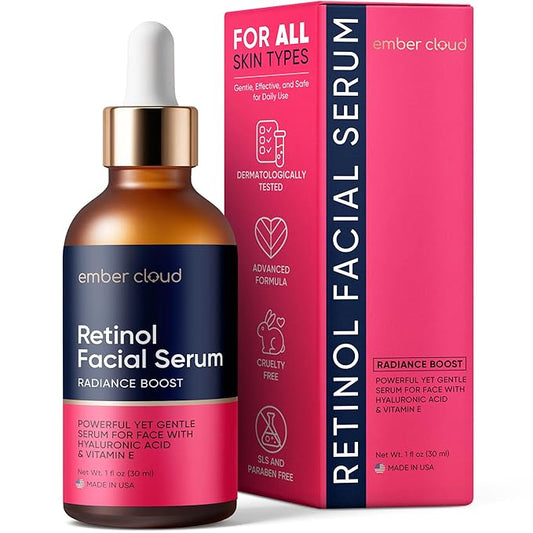 Retinol Serum for Face with Hyaluronic Acid, Vitamin E & Aloe Vera Anti-Aging Serum - All Skin Types - Supports Even Tone - Day and Night - Made in USA - 1 Oz