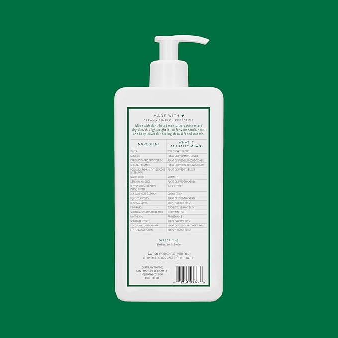 Native Body Lotion Contains Naturally Derived Plant-Based Moisturizers for Women and Men | Restores Dry Skin, Eucalyptus & Mint, 16.5 fl oz