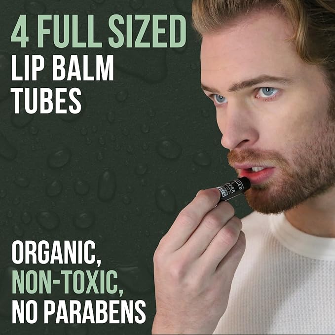 RUGGED & DAPPER Lip Balm for Men - Certified Organic + Natural Ingredients - 4 Pack - Hydrating Mens Chapstick - USA Made