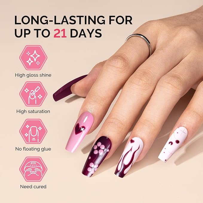 MelodySusie Fleurwee Plant Based Gel Nail Polish, Dark Purple Nail Polish Hema Free 21 Non Toxic Long Lasting No Chip Finger Toe Nail Art Manicure Salon DIY at Home Gifts for Women P01